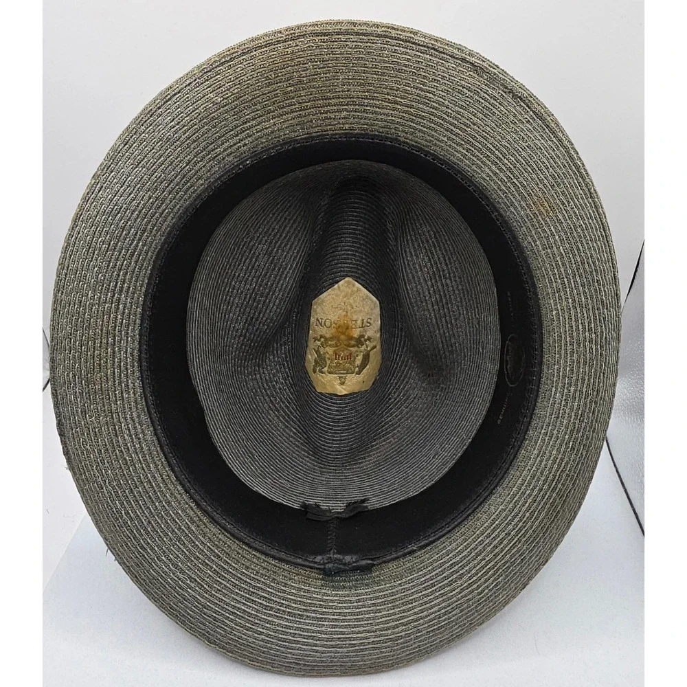 Vintage Stetson Straw Panama Fedora Hat Gray Men's 7 1/8 Woven Pastel Plaid Band
